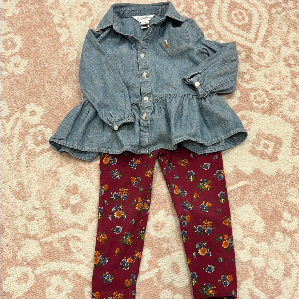 Ralph Lauren Denim Top and Floral Leggings Set